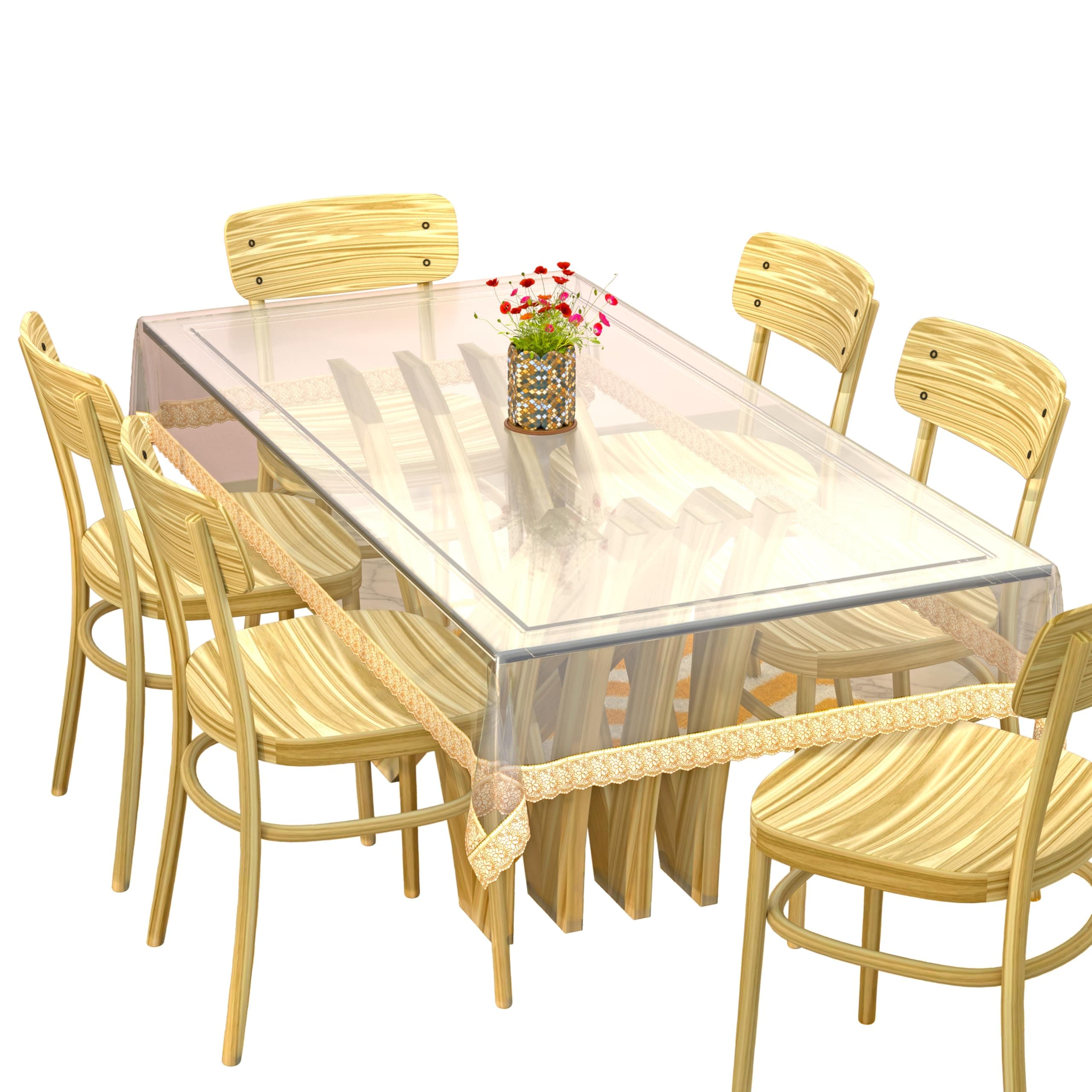 PVC 6 Seater Transparent Dining Table Cover (Gold) Rectangular