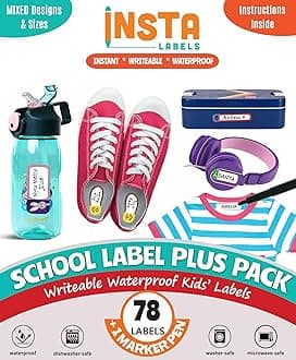 School & Clothing Name Label Kit | Write-on Waterproof Kids Name Stickers Label for School with Iron on Labels for Clothes | Personalised Back to School Name Labels for Kids