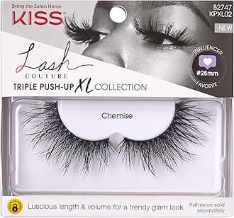 KISS Lash Couture Triple Push Up XL Collection, 3D Volume False Eyelashes in Extra Long Length with Triple Design Technology, Cruelty-Free, Contact Lens Friendly, and Reusable, Style Chemise, 1 Pair