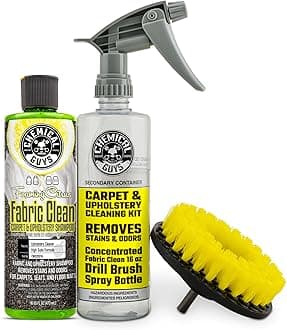 Chemical Guys Foaming Citrus Fabric Clean Drill Brush Kit - High Foaming Stain and Odor Remover, Upholstery, Floor Mat & Car Carpet Cleaner, Deep Cleans & Deodorizes, Citrus Scent - 16 fl oz