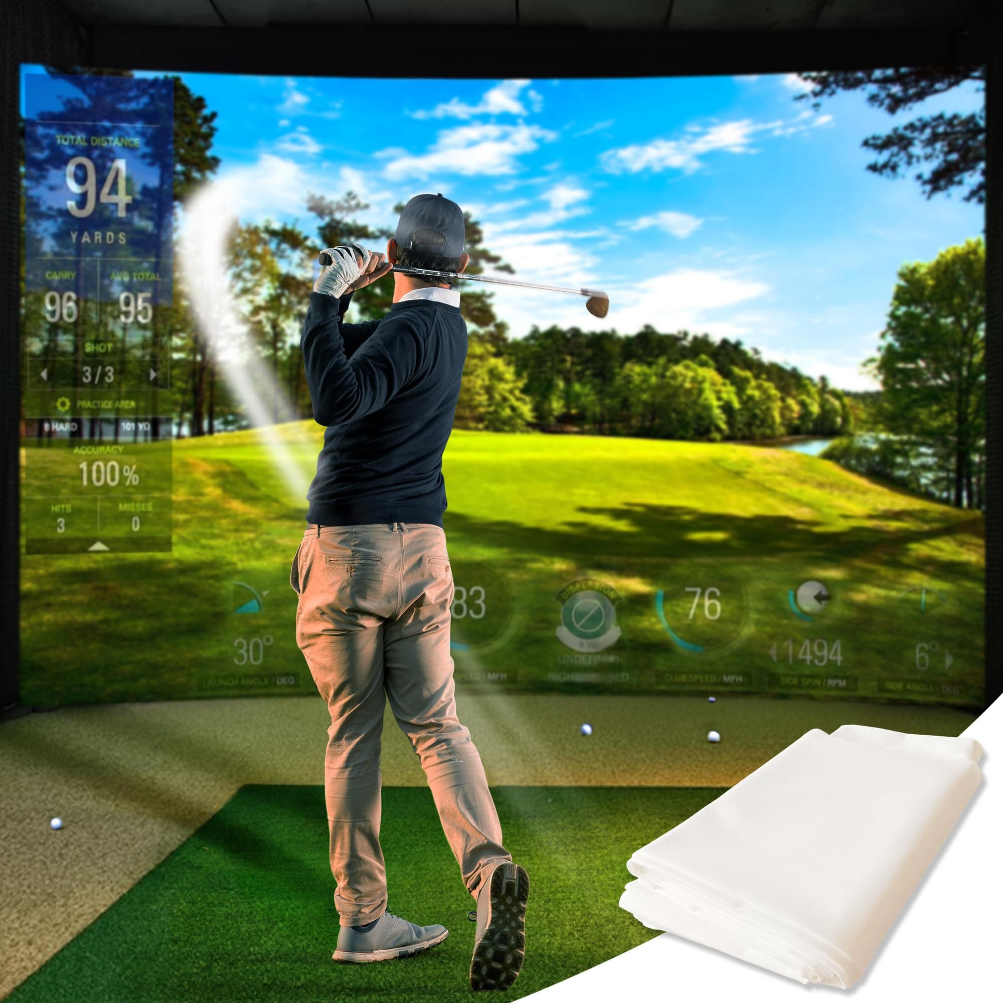 Golf Impact Screen Projection Screen - Use with Simulators - Durable Grommets on 3 Sides - Reinforced Black Border -(Frame and Black Fabric are Not Included)