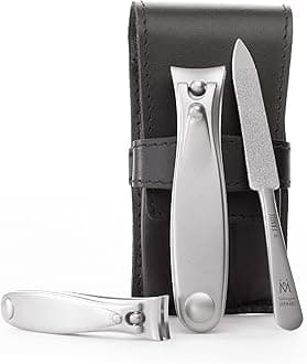 GERMANIKURE Nail Clippers and Sapphire Nail File Set in Black Leather Case – Ethically Made in Solingen Germany, FINOX Stainless Steel Tools – Professional Quality Manicure & Pedicure Kit for Men