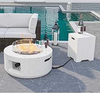 HOMPUS Outdoor Propane Fire Pit 40,000 BTU 42-inch x 17-inch Round Concrete Gas Fire Table Outside Smokeless Firepit with Tank Cover,Wind Gurad,Lava Rocks and Rain Cover for Garden,Deck,Backyard
