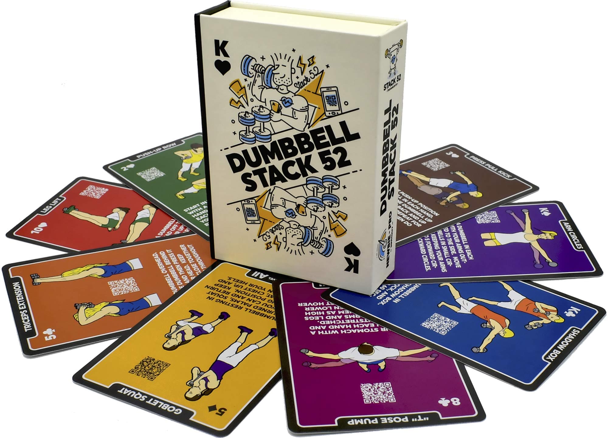 Dumbbell Exercise Cards. Workout Playing Card Game. Video Instructions Included. Perfect for Training with Adjustable Free Weight Sets and Home Gym Fitness. (2019 Base Deck)
