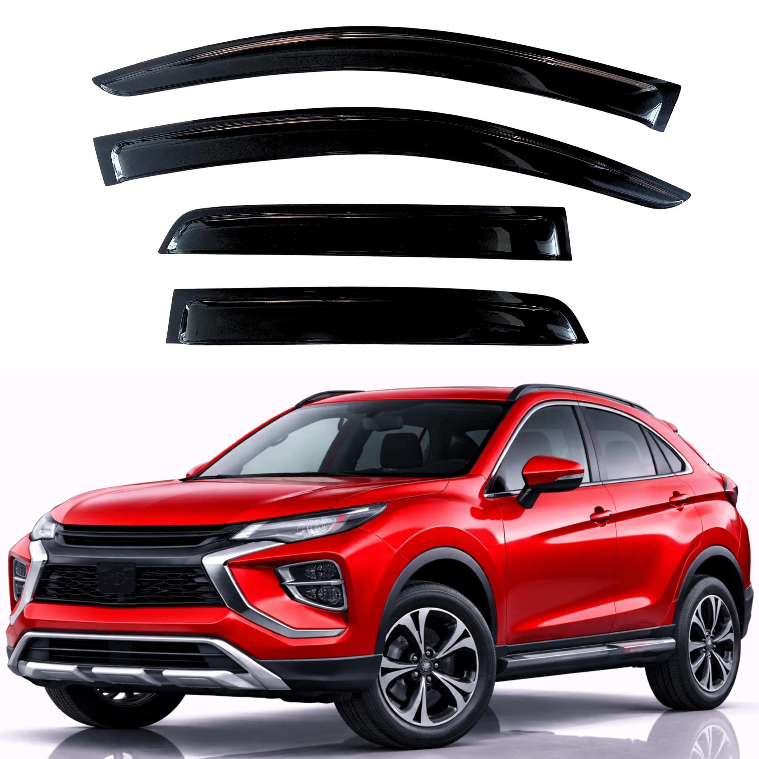 KPY Window Visor Compatible with Mitsubishi Eclipse Cross 2018-2024, 4PC Rain Guard Side Window Vent Deflectors Tape-On Style, 2018 2019 2020 2021 2022 2023 2024