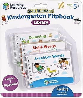 Learning Resources Skill Builders! Kindergarten Flipbook Library - 3 Pieces, Ages 5+, Kindergarten Learning Activities, Spelling and Counting for Kids, My First Library for Kids