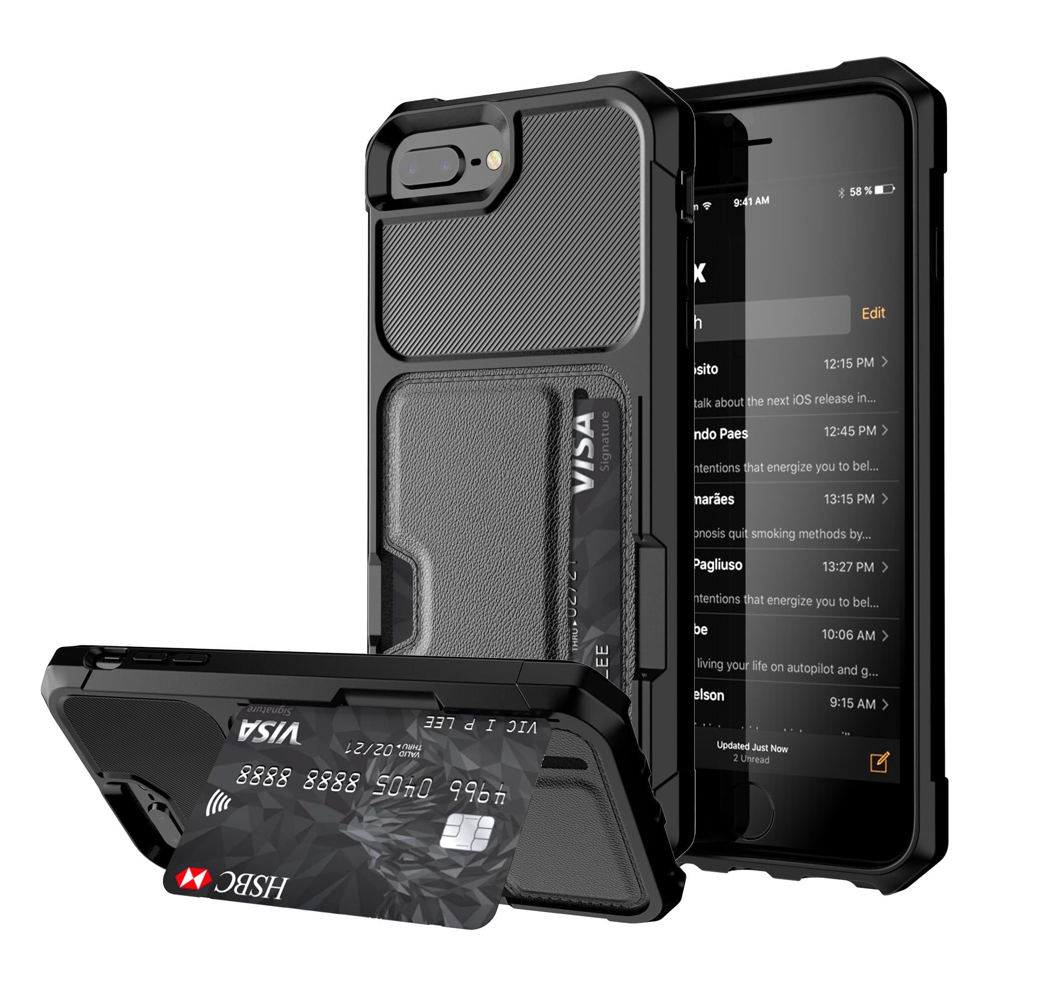 iPhone 7 Plus/8 Plus Case, TOPBIN Wallet Case with Credit Card Holder Slot Magnetic Absorption Shockproof Defender Anti-Scratch Case Cover for iPhone 6 Plus/6s Plus/7 Plus/8 Plus 5.5” (Black)