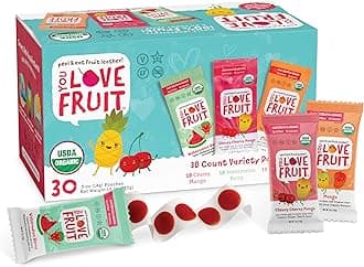 YOU LOVE FRUIT - Fruit Snacks Variety Pack 30 count, 100% Natural Gluten-Free, Vegan, Low Carb, Low Fat Fruit Kosher Snacks for Kids, College Students, Teachers and Offices, Healthy Fruit Snacks (Cherry, Watermelon, Mango)