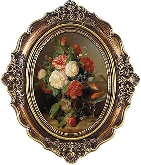 FOLKOR Framed Wall Art Decor for Kitchen Dining Room Bathroom, Vintage Still Life Flower Oil Paintings Prints with Gold Photo Frame, Floral Artwork for Home Office Library Book Shop Decoration, 5x7