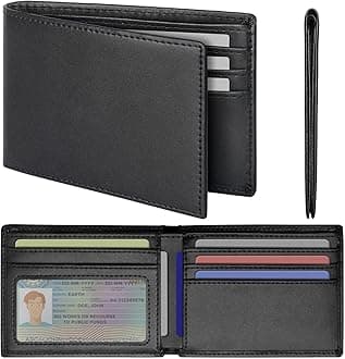 Slim Mens Wallets Leather Rfid Blocking Bifold Wallets for Men With ID Window