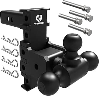 Tyger Auto Adjustable Drop Hitch Tri-Ball Mount with 1-7/8", 2" and 2-5/16" Towing Balls | Fits 2" Receivers | EZ-Align System | 12500 lbs GTW | Carbon Steel | Trailers Boats ATVs RVs | TG-DB6U12058