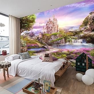 Beautiful Pink Castle Children's Room Wallpaper Colorful Cartoon Bedroom Large Decorative murals（Non-self-Adhesive Wall Stickers）