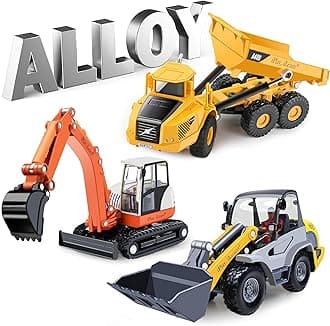 iPlay, iLearn Heavy Duty Construction Site Playset, Metal Dump Truck, Excavator Digger Backhoe, Tractor Bulldozer Diecast Vehicle, Outdoor Sandbox Car Toy, Birthday Gift 3 4 5 Year Old Boy Kid Toddler