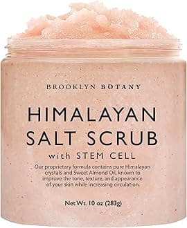 Brooklyn Botany Himalayan Salt & Stem Cell Body Scrub - Moisturizing and Exfoliating Body, Face, Hand, Foot Scrub - Fights Stretch Marks, Fine Lines, Wrinkles - Great Gifts for Women & Men - 10 oz