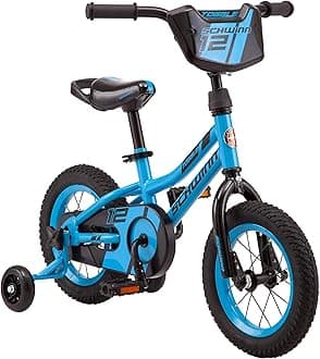 Schwinn Hopscotch & Toggle Kids Bike, Boys and Girls Bicycle, 12-16-Inch Wheels, Removable Training Wheels for 2-4 Year Olds, Saddle with Handle for Assistance, Easy Tool-Free Assembly