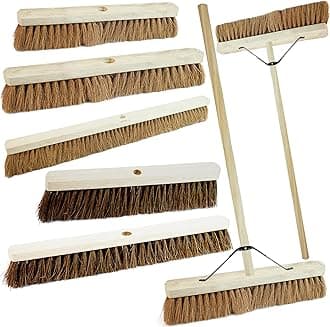 Indoor Outdoor Sweeping Brush With Long Handle Soft or Hard Bristle 18", 24" or 36" Home, Office, Garden, Garage & Yard Sweeping Broom (2, 24" Coco Soft Bristle)
