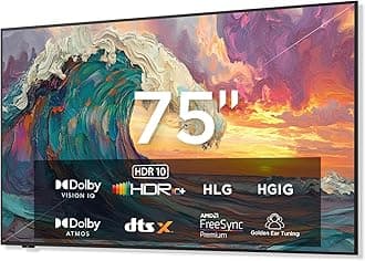 iFFALCON 75-Inch Class QLED 4K Smart TV, Ultra-Slim Mural TV, 144Hz, HDR, Art Mode w/AI Art, Wide Color Gamut, Dolby Vision IQ, Dolby Atmos, Google Assistant Voice Remote(75F75, 2025 Model)