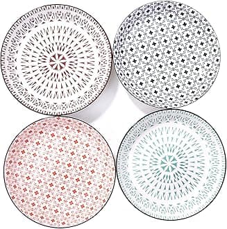 4-Piece Japanese Style Ceramic Plate Set 8-Inch Decorative Serving Dishes for Sushi, Appetizers, Desserts Perfect for Home, Restaurants, Parties (4 Unique Designs)