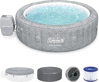 Coleman Sicily AirJet Large Round 5 to 7 Person Inflatable Hot Tub Portable Outdoor Spa with 180 AirJets and EnergySense Cover, Grey
