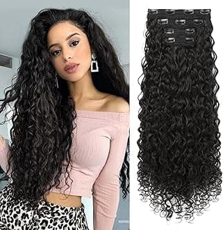 LONAI 4PC Clip in Hair Extensions, 100％ Pure Protein Silk Curly Hair Extension for Women, 26 Inch Long Soft Natural Hair Extensions-Black Brown