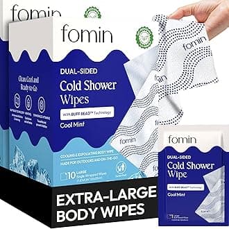 Travel Cold Shower Wipes - 10 Pack - No Rinse XL Bathing Wipes with Vitamin E - Fragrance-Free Full Body Wipe for Adults - Individually Wrapped Waterless Bath Wipe for Hygiene, Camping, & Gym