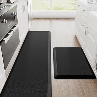 Kitchen Mats, 2PCS Kitchen Rugs, Cushioned Anti Fatigue Kitchen Mats for Floor, Non-Slip Standing Desk Mat, Waterproof Kitchen Rug Set for Kitchen, 20" x 32"+20" x 72"-Full 1 inch Thick,Black