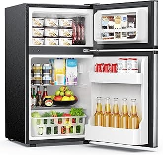 EUHOMY Mini Fridge with Freezer, 3.2 Cu.Ft Mini Refrigerator fridge, 2 door For Bedroom/Dorm/Office/Apartment - Food Storage or Cooling drinks, Silver