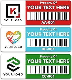 Custom Asset Tags (Upload Your Logo) - Asset Labels with Barcodes - 2” x 0.7” (50-5000 Labels)