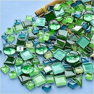 200g Mixed Color Crystal Mosaic Tiles, Tiny Mini Mosaic Tile DIY Hobbies Children Handmade Crystal Craft for Craft Bathroom Kitchen Home Decoration DIY Art Projects (Green Series)