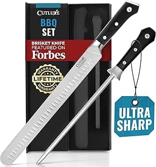 BBQ Knife Carving Set – 12" Brisket Knife & 10" Honing Rod, Butcher Knife Set for Meat Cutting – Ultra Sharp German Steel, Ergonomic Pakkawood Handles – Artisan Series