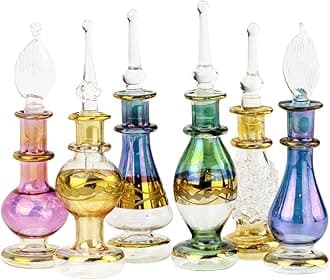NileCart set of 12 Egyptian Perfume Bottles 2" Empty Glass Mini Bottles for Perfume Oil, Essential Oils, Potion, Home Decor or Egyptian decoration