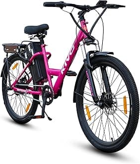 KIVO Easy Electric Cycle - LITE | 45 Km Range | 250W 36V BLDC Motor | Removable Battery - 6Ah Lithium-ion (IP65, BIS Certified) | 110 Kg Load Capacity | Front Suspension | 26” Tyres | Pink