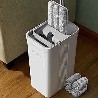 – JOYMOOP Mop and Bucket Set with Wringer, Flat Mops for Floor Cleaning, Wall Mop Cleaner with Long Handle, Hardwood Floor Mop with 4 Microfiber Pads