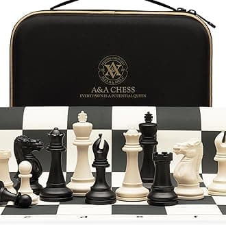 A&A Tournament Chess Set/ 20''x20'' Foldable Silicone Chess Board / 3.75'' King Height Plastic Quadruple Weighted Classic Staunton Pieces/Storage Bag for 6 Years Old - 2 Players