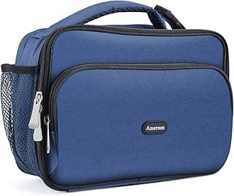 Amersun Kids Lunch Bag, Insulated School Lunch Bag with Padded Liner Keeps Food Warm Cold Longer Time,Water-resistant Thermal Travel Office Lunch Cooler for Boys Girls-2 Pockets, Blue