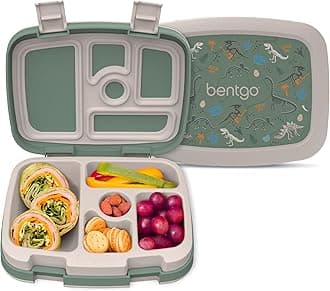 Kids Prints Leak-Proof, 5-Compartment Bento-Style Kids Lunch Box - Ideal Portion Sizes for Ages 3 to 7 - BPA-Free, Dishwasher Safe, Food-Safe Materials - 2022 Collection (Dino Fossils)
