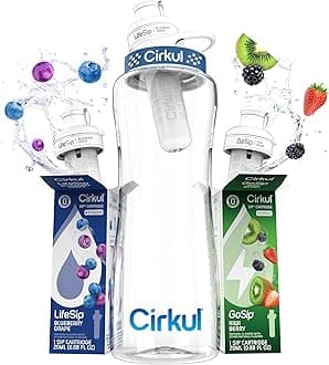 32oz. BPA-Free Plastic Water Bottle Starter Kit with Navy Lid, 2 Flavor Cartridges (1 LifeSip Blueberry Grape, 1 GoSip Kiwi Berry) No Sugar, Zero Calorie Drink Mix