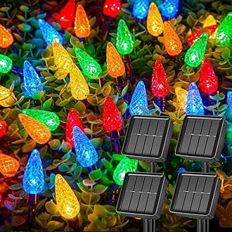 Brightown4 Pack Solar Operated C6 Strawberry String Lights, 22.64ft 50 LEDs Multicolor LED Christmas Fairy Lights, Solar Christmas Lights Outdoor, Christmas Decorations for Christmas TreeClimatePartner certified