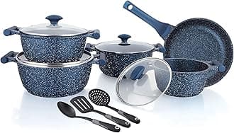 Prestige Essentials Granite 12 Piece Non-Stick Cast Aluminium Cookware sets | Induction Base | Non Stick Aluminium | Granite Casserole | Granite Fry Pan Blue