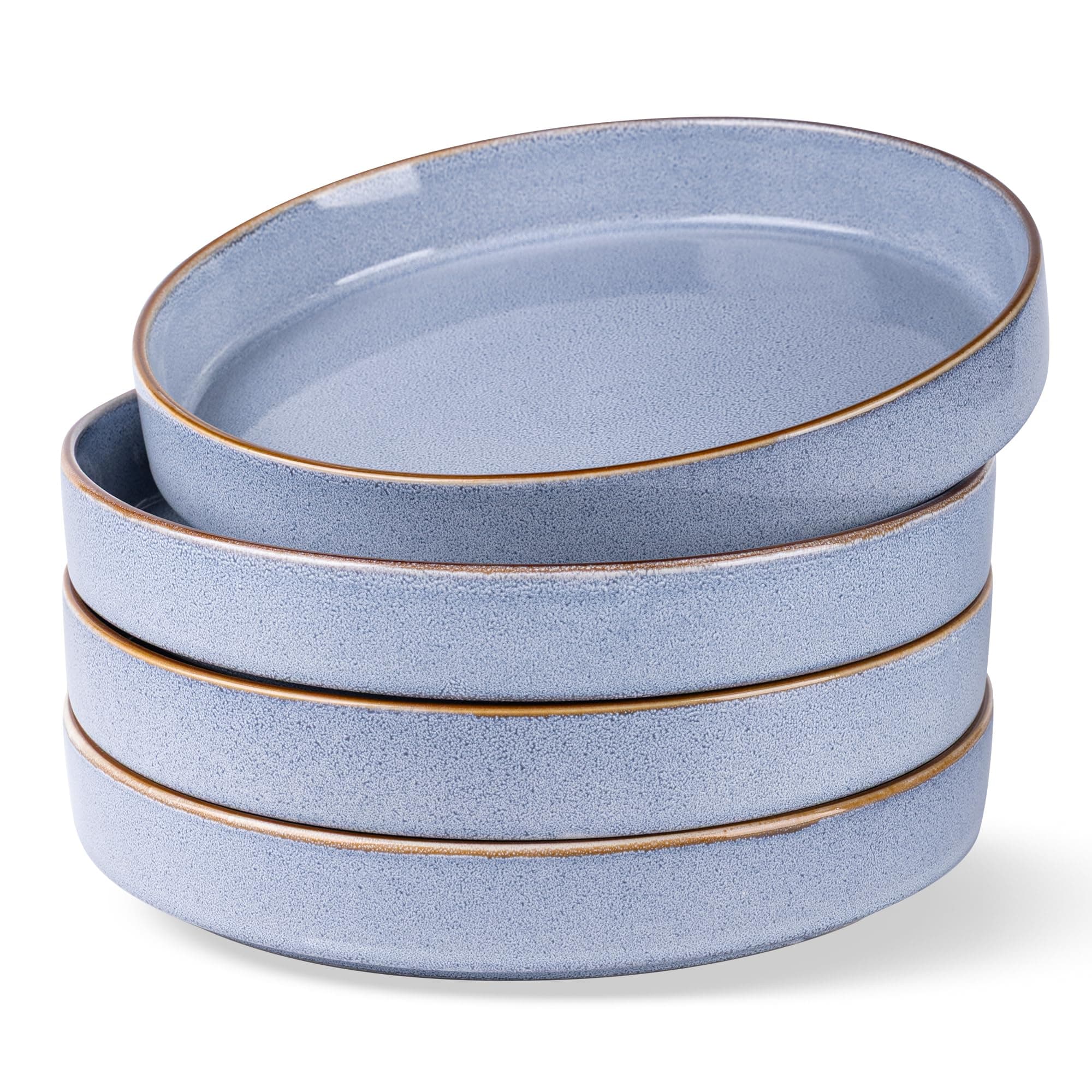GBHOME 9'' Large Ceramic Pasta Bowls, 32oz Stoneware Pasta Serving Bowls Set of 4 for Kitchen, Wide Bowls for Fruit,Pasta,Salad,Oatmeal,Meal, Microwave Safe, Reactive Glaze-Brunnera Blue