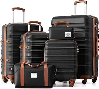 Luggage Set 4 Piece Luggage Set ABS Hardshell TSA Lock Spinner Wheels Luggage Carry on Suitcase (Black-Brown, 6 Piece Set)