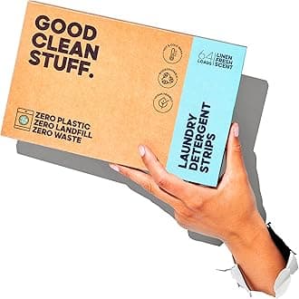 Good Clean Stuff. Good Clean Stuff Laundry Detergent Strips Sheets 64 loads Eco Ultra-Concentrated Non-Bio Linen Fresh Scent for Machine and Hand Washing, White