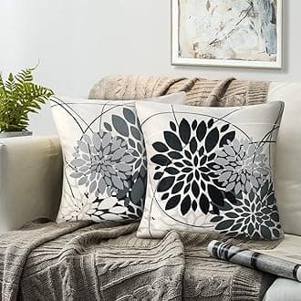Cushion Covers 45 x 45 Black and Grey Pillow Cases 2 Pack Geometric Floral Double-sided Printing Throw Pillow Covers Dahlia Linen Sofa Cushion Case For Living Room Home Decoration
