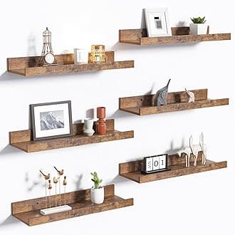 upsimples Floating Shelves for Wall, Wall Shelves for Decor Storage Set of 6, Wall Mounted Wood Shelf for Bedroom, Living Room, Bathroom, Kitchen, Picture Ledge Shelf, Brown