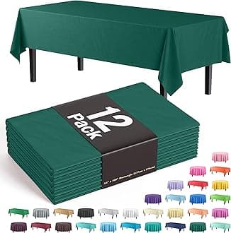 Exquisite 12-Pack Premium Plastic Tablecloth 54in. x 108in. Rectangle Table Cover - Dark Green
