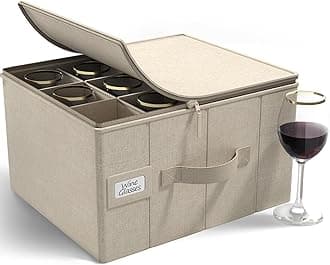 Sorbus Stemware Storage Cases Hard Shell, Wine Glass Storage Box Case with Dividers and Handle - China Storage Containers Holds 12 Crystal Glassware, Red White Wine Glasses, Champagne Flutes, Goblets