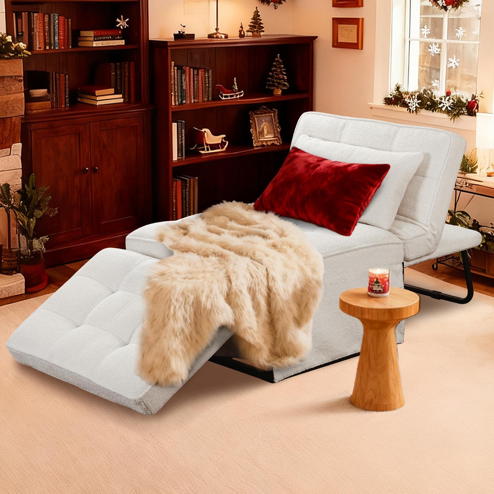 Ainfox Convertible Sofa Bed, 4 in 1 Multi-Function Folding Ottoman Bed with Adjustable Backrest, Modern Sleeper Chair for Living Room Apartment Office, Beige Boucle