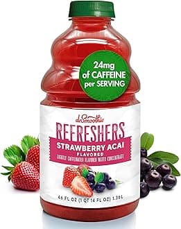 Refreshers Strawberry Acai – Made with Real Fruit Juice – Drink Concentrate, No Artificial Colors, Shelf-Stable – Lightly Caffeinated with Green Coffee Extract (46 oz Bottle)