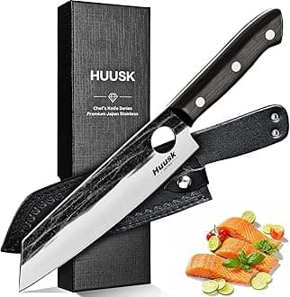Huusk Kiritsuke Knife Japanese, Gyuto Knife, Japanese Chef Knives with Full Tang Handle, Hand Forged Kitchen Knives for Sushi, Meat, Fruits and Vegetables, Christmas Gift for Men and Women