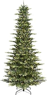 Puleo International 9ft Pre-Lit Slim Aspen Fir Artificial Christmas Tree with 700 Clear Lights, 1451 Realistic Dense Branch Tips, Easy Setup Artificial Trees with Sturdy Metal Stand